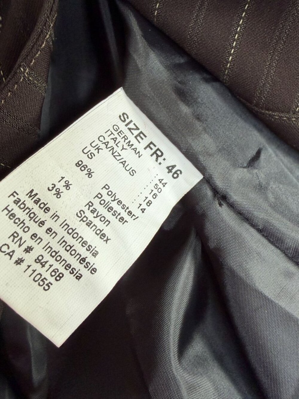 Animale Women's Size 14 Brown Pinstripe Long Coat Jacket Drawstring Hem NWT $238 - Picture 4 of 7